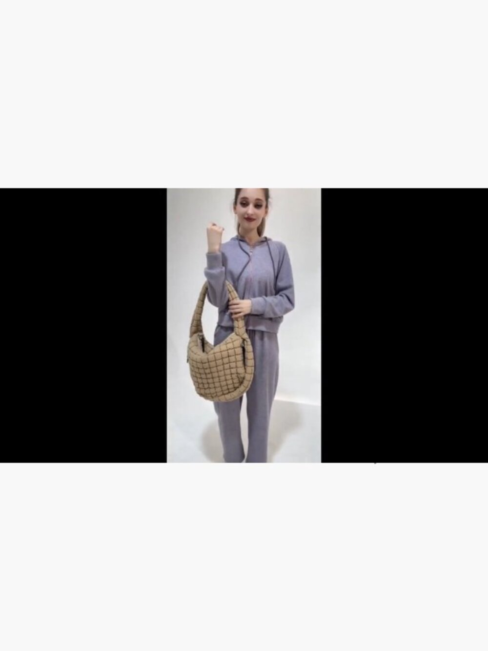 Quilted Nylon Puffer Tote Bag Large Hobo Crossbody Shoulder Bag 17" - Picture 7 of 7